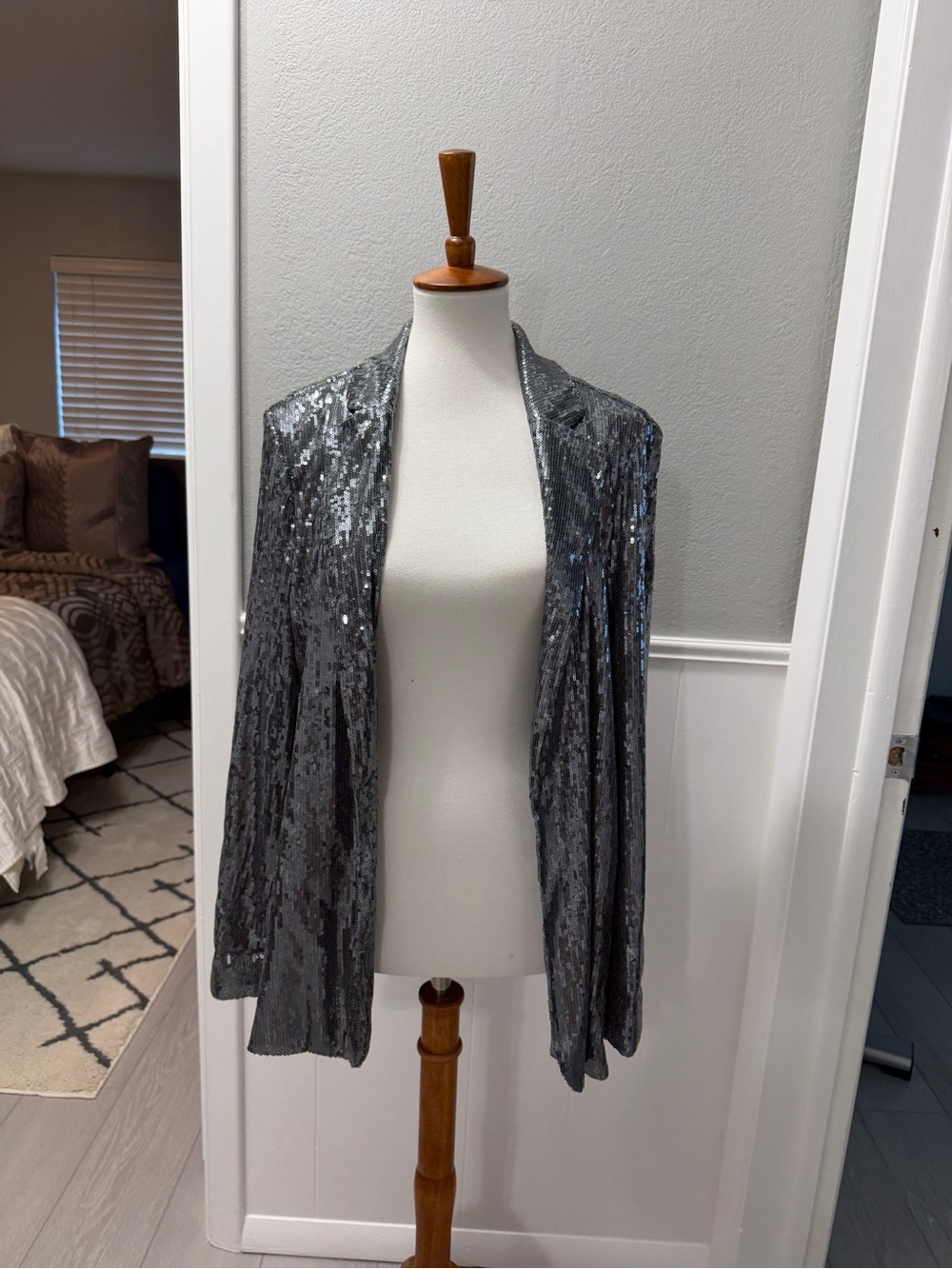 A new day Sequin Open-Front Blazer Jacket - Silver Size M